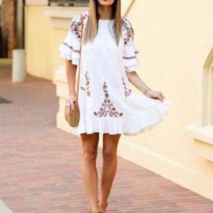 Goodnight Macaroon white embroidered shift dress